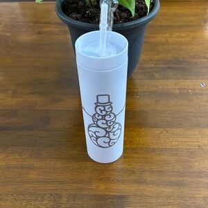 Home Crafted Tumbler 18oz. NWT Snowman with Straw